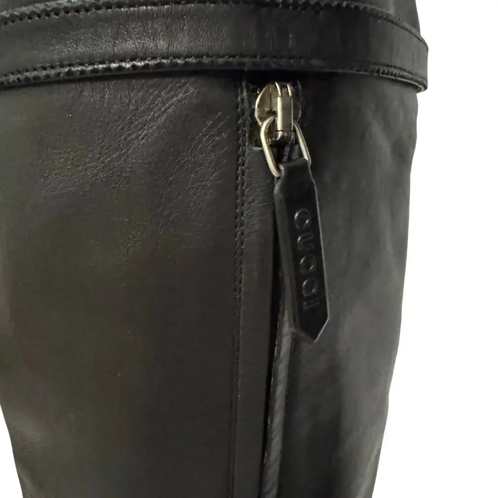 Gucci Dionysus Thigh High Boots 38 Black Leather Bee Brogue Alessandro Michele
